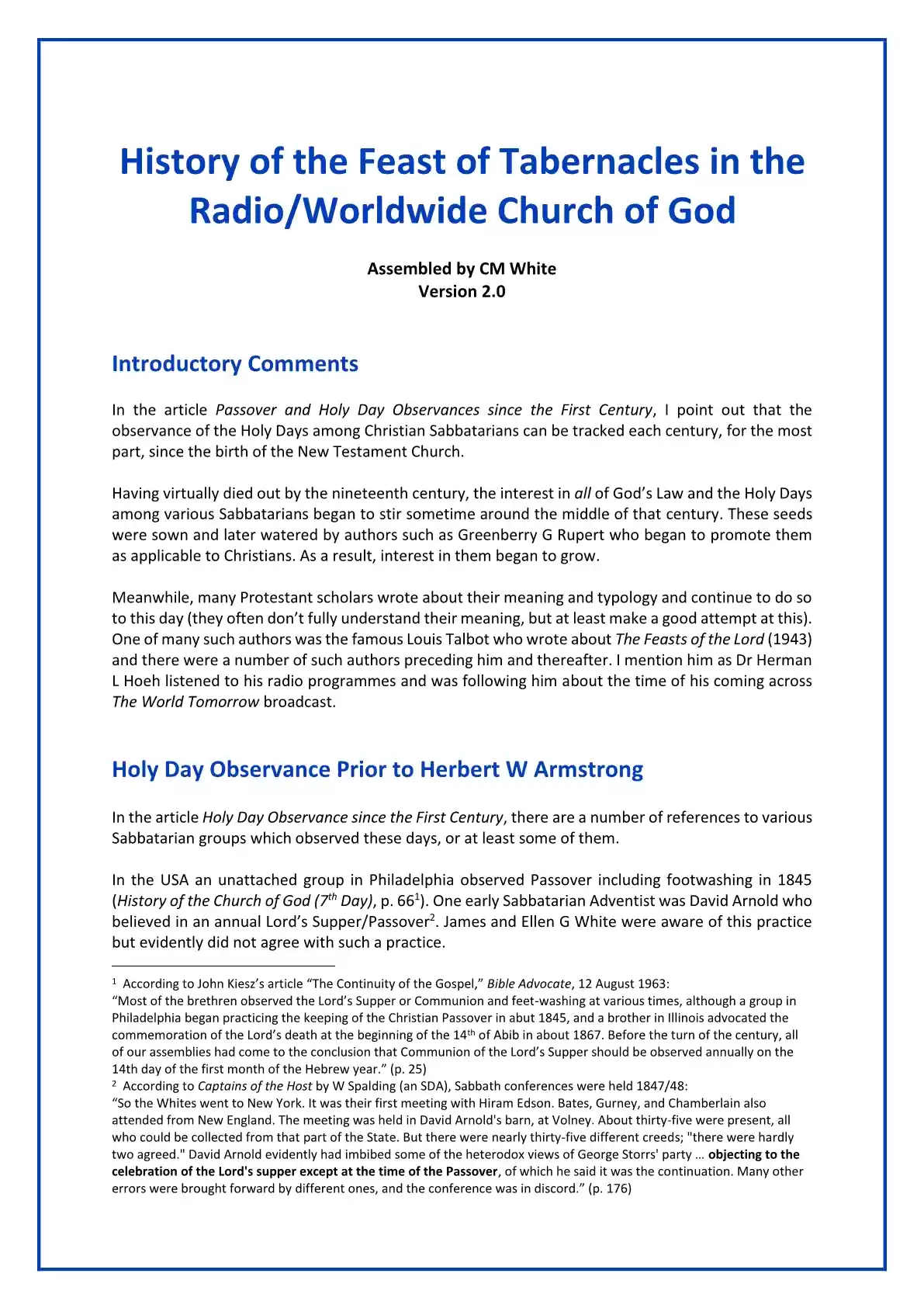 History of the Feast of Tabernacles1